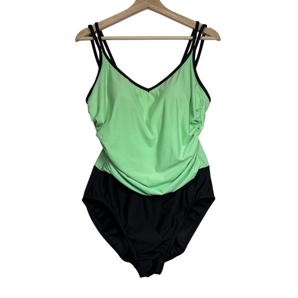 Miraclesuit Trimshaper Colorblock Ruched Sides One-Piece Slimming Swimsuit Sz 14